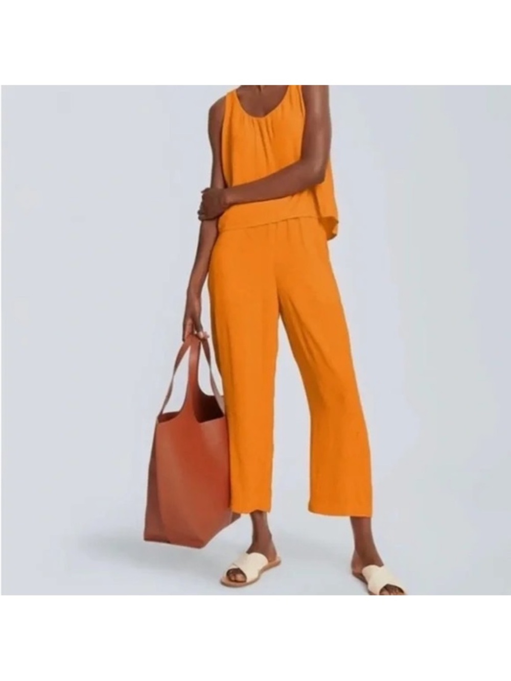 Everlane - Orange Plisse Sleevless and Cropped Wide-Leg Set. Size M/L